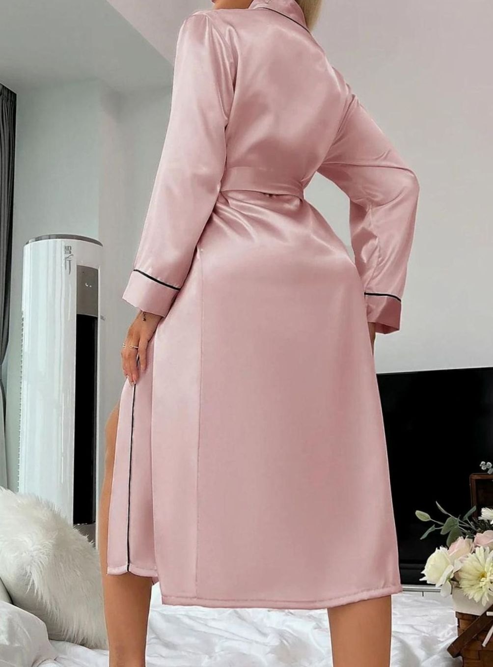 Women's Satin Kimono Wrap Robe Belted Luxury Loungewear