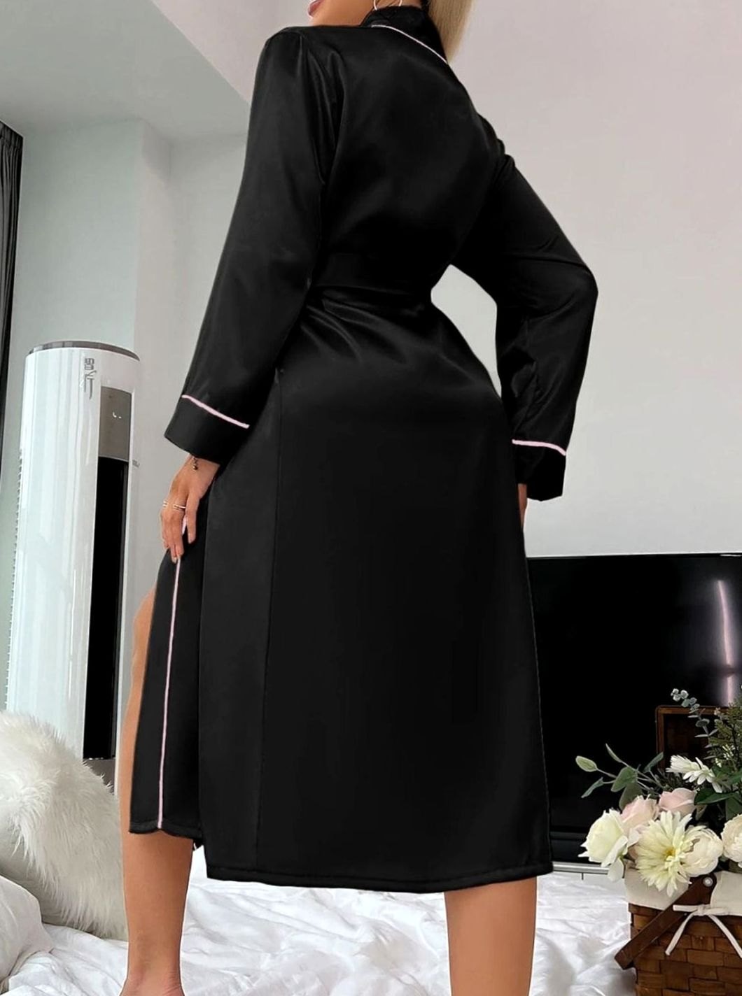 Women's Satin Kimono Wrap Robe Belted Luxury Loungewear