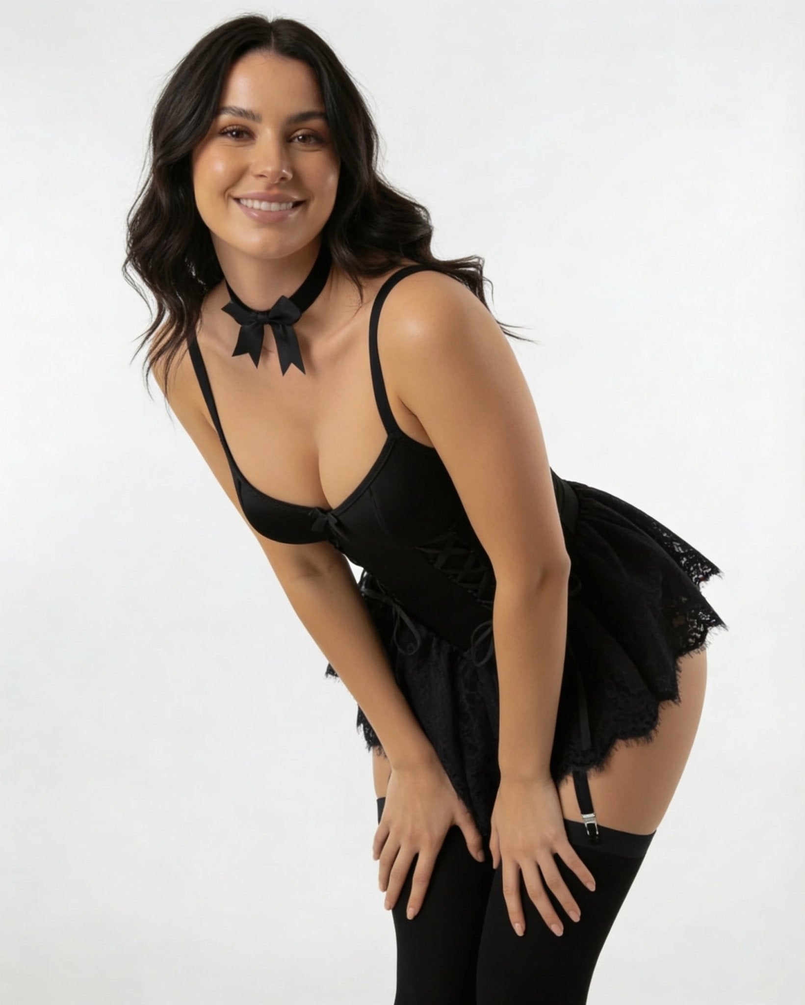 Women's Satin Lace-Ruffle Underwire Corset Bustier Teddy Bodysuit