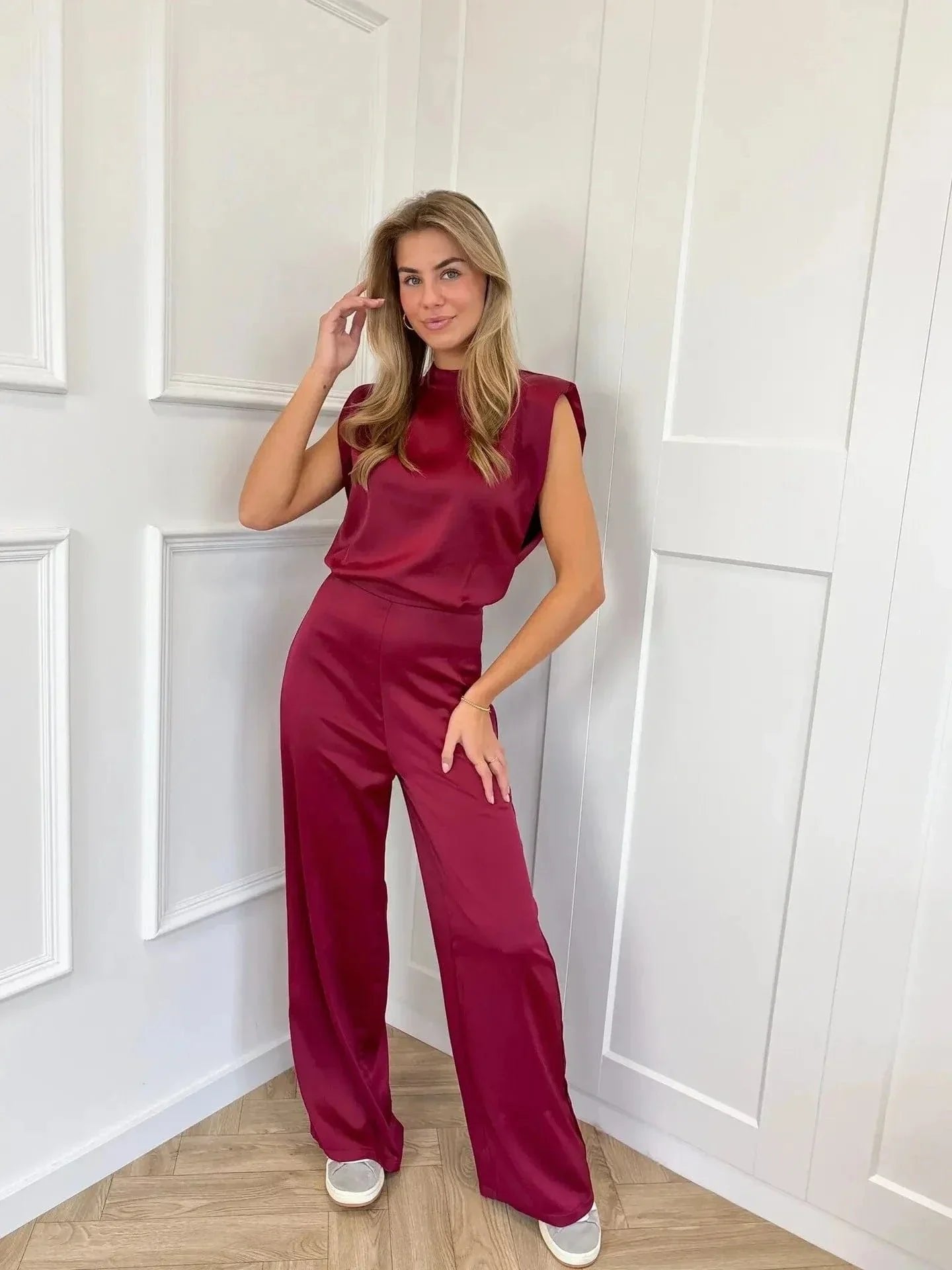 Women's Satin Wide-Leg Sleeveless High-Waist Jumpsuit