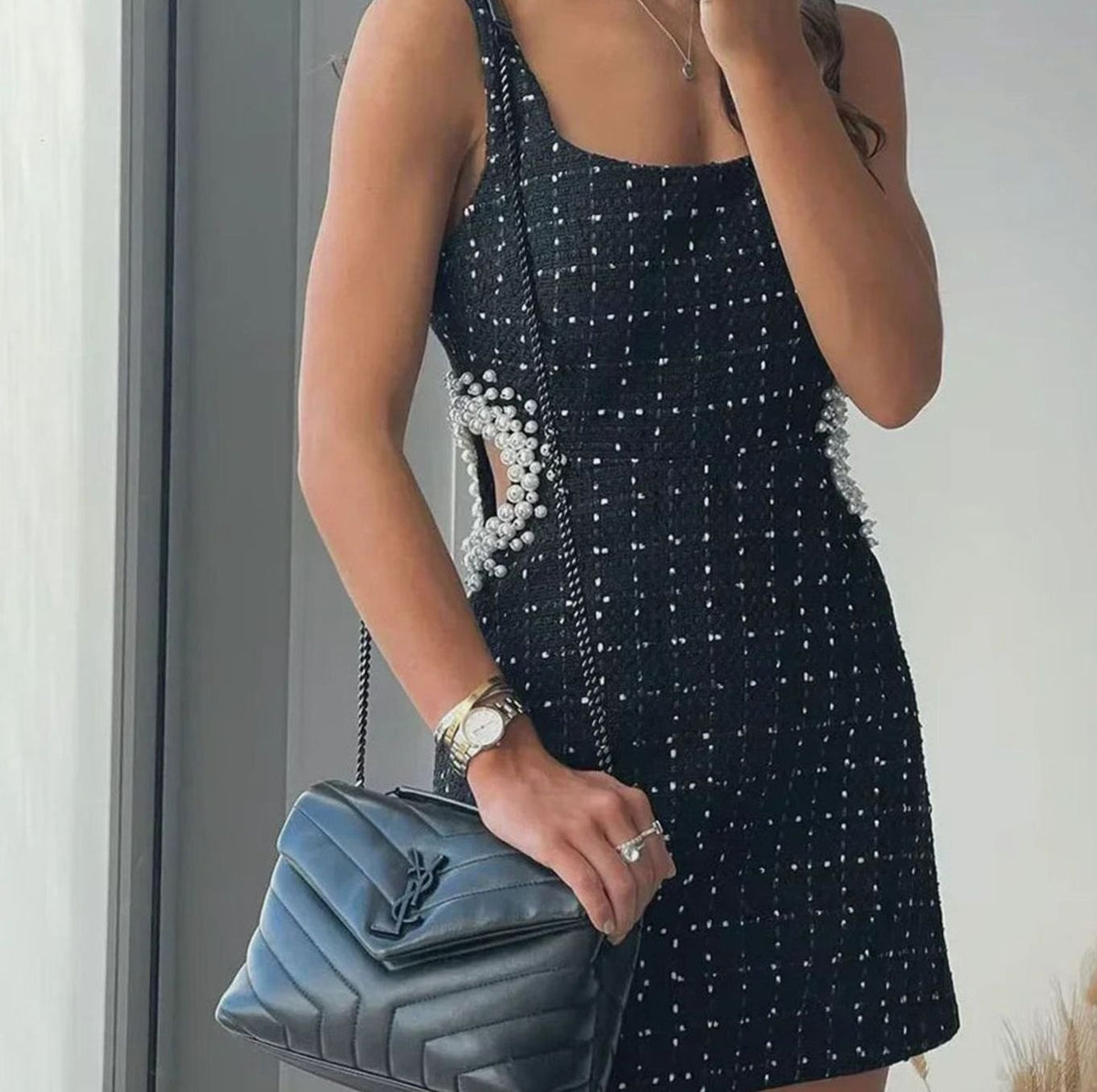 Women's Sequin Beaded Cutout Sleeveless Mini Dress