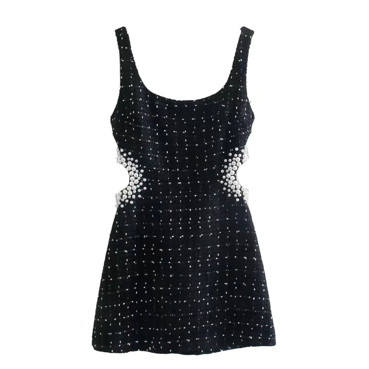 Women's Sequin Beaded Cutout Sleeveless Mini Dress - Black