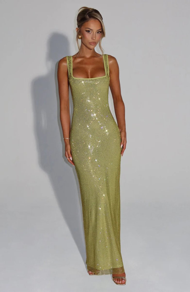 Women's Sequin Embellished Sleeveless Maxi Evening Gown Dress - Green
