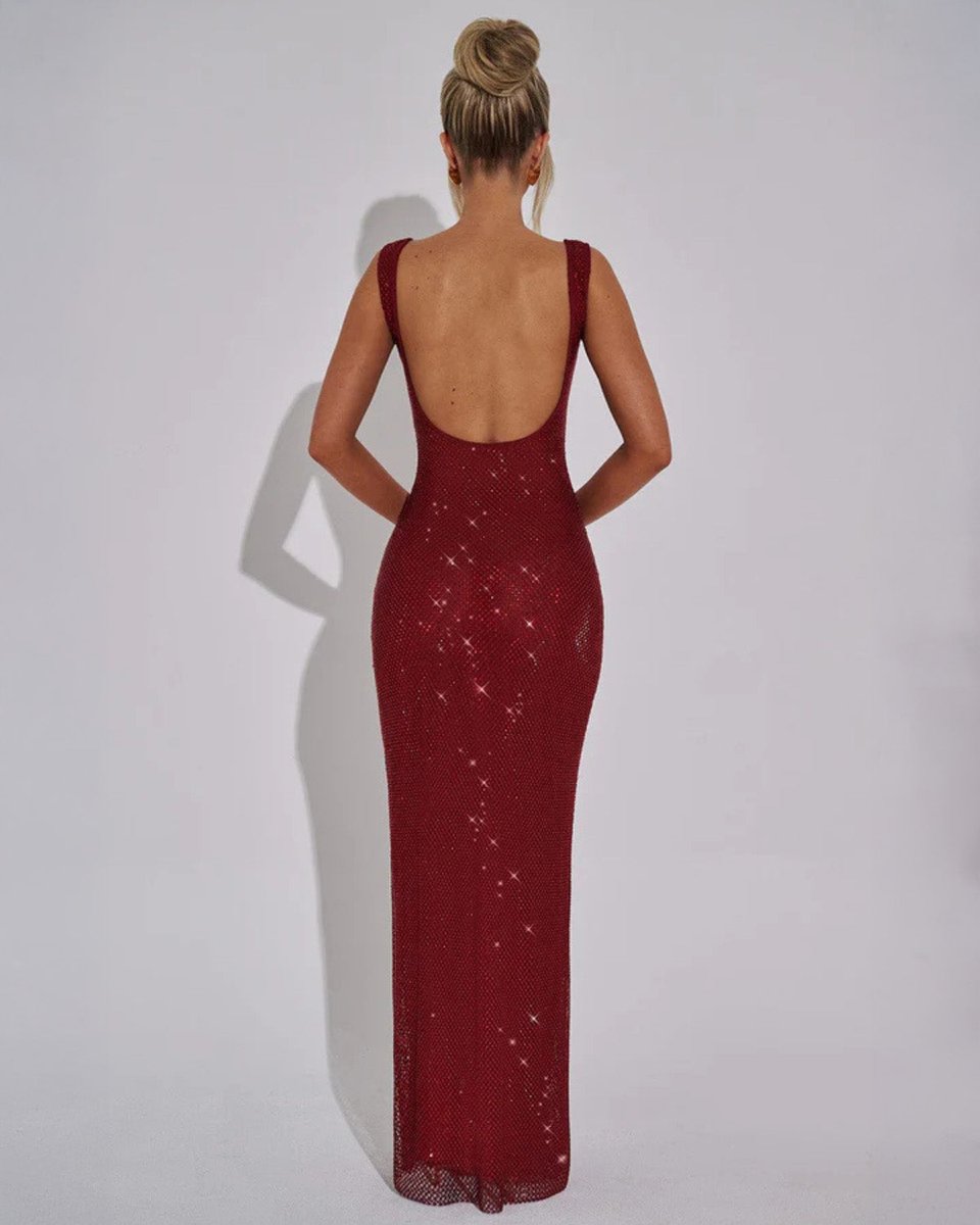 Women's Sequin Embellished Sleeveless Maxi Evening Gown Dress