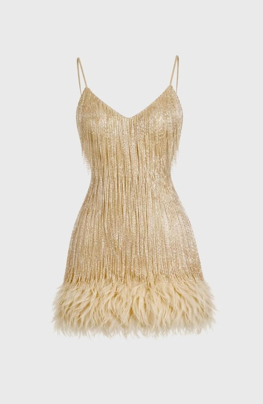 Women's Sequin Fringe Feather-Hem Mini Party Dress - Gold