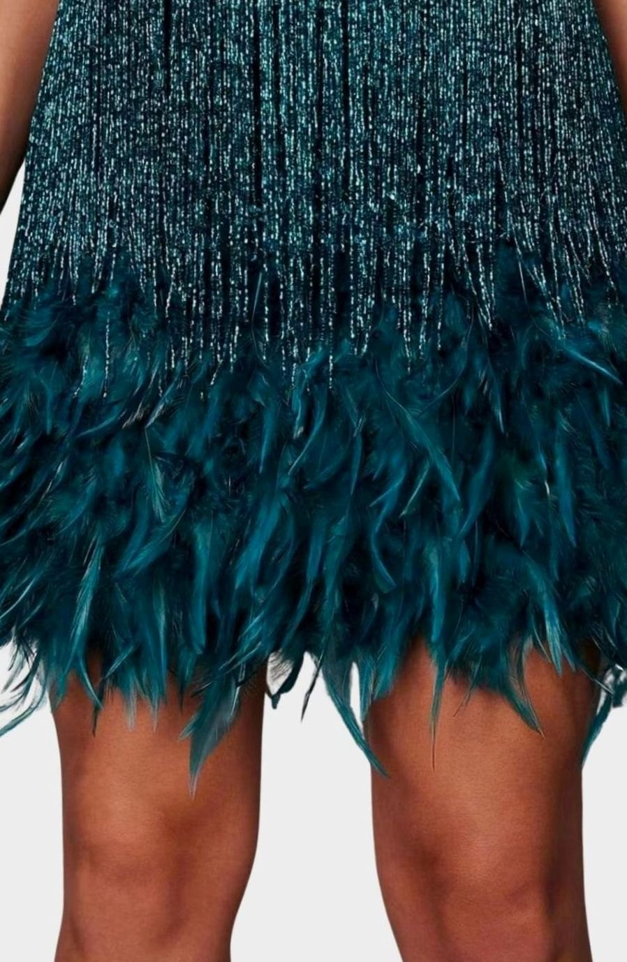 Women's Sequin Fringe Feather-Hem Mini Party Dress