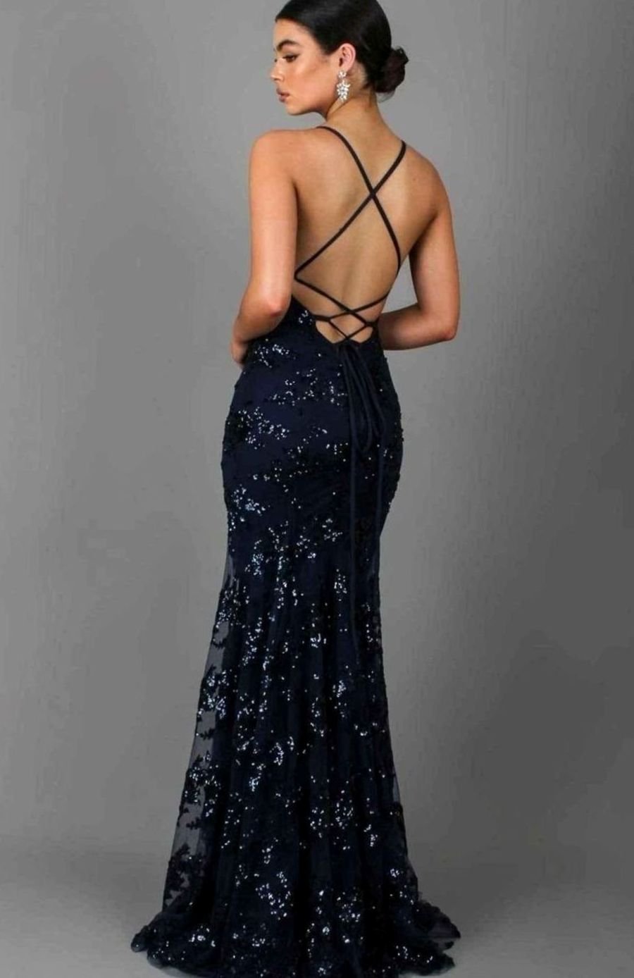 Women's Sequin Mermaid Maxi Christmas Party Dress Spaghetti Strap V-Neck