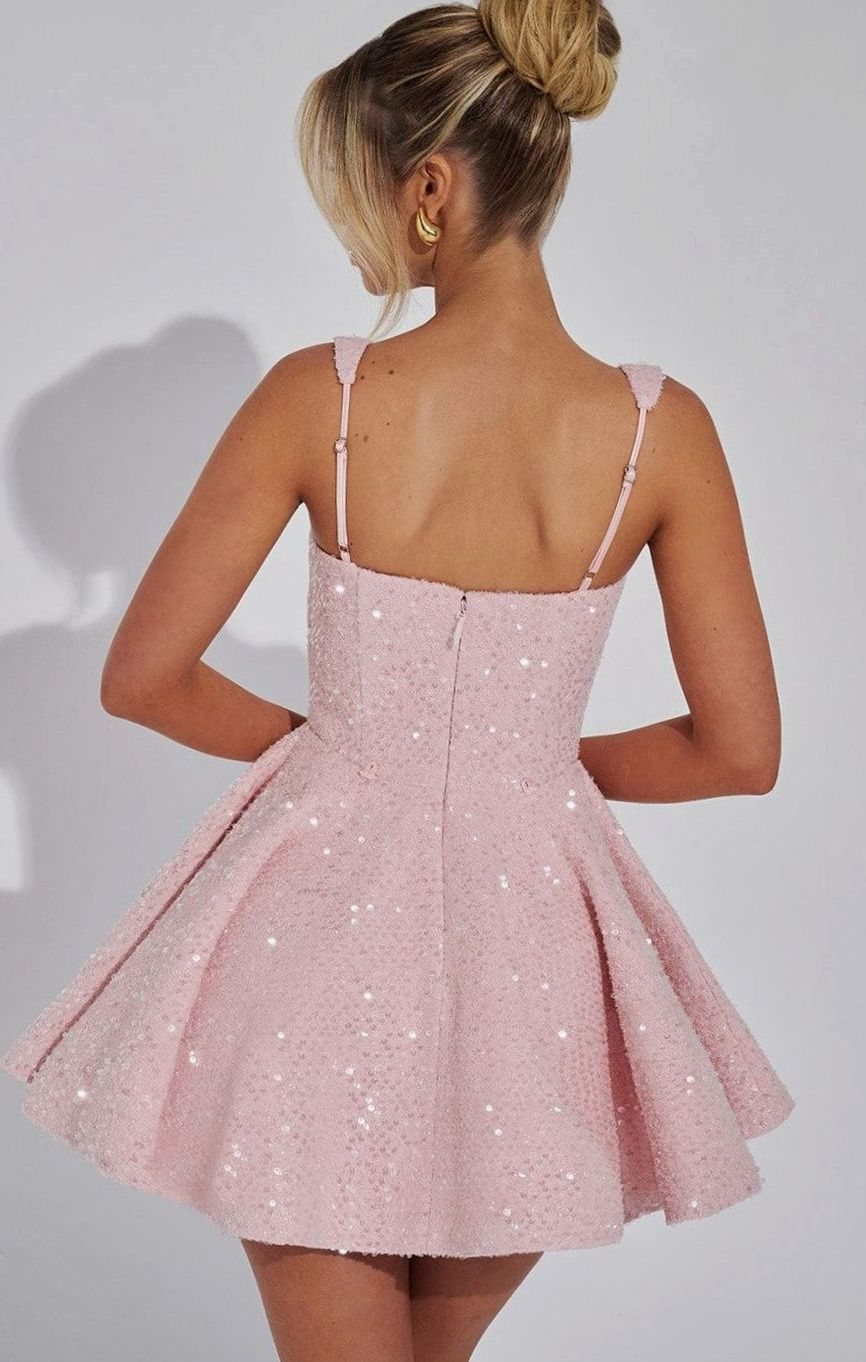 Women's Sequin Square-Neck Flared A-Line Short Party Dress