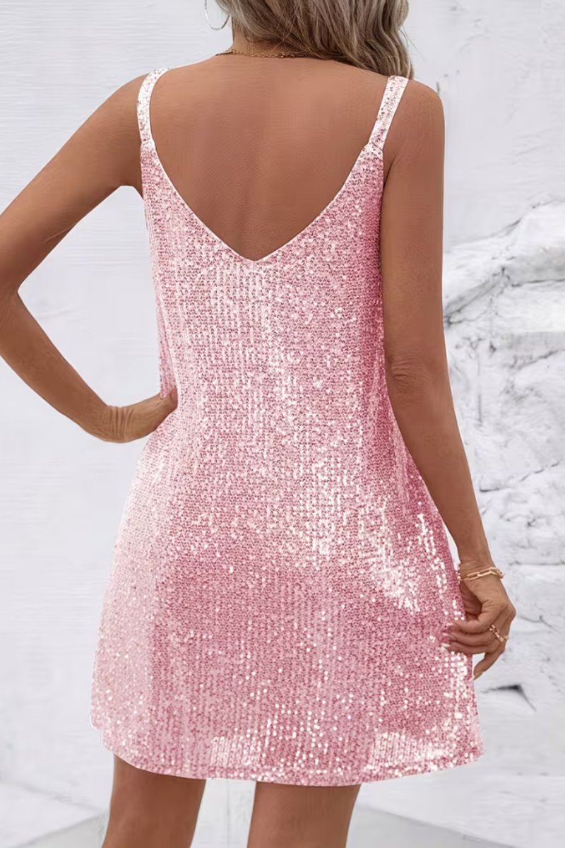 Women's Sequin V-Neck Sleeveless Mini Evening Gown Party Dress