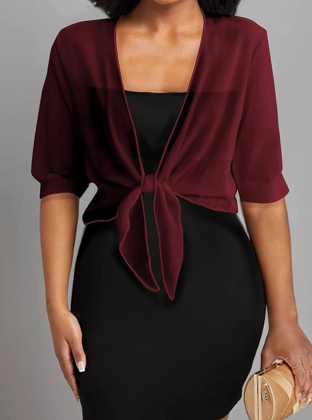 Women's Sheer Chiffon Tie-Front Open Cardigan - Wine Red