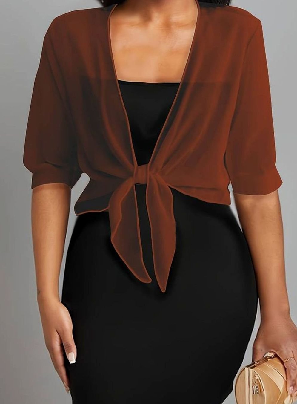 Women's Sheer Chiffon Tie-Front Open Cardigan - Caramel