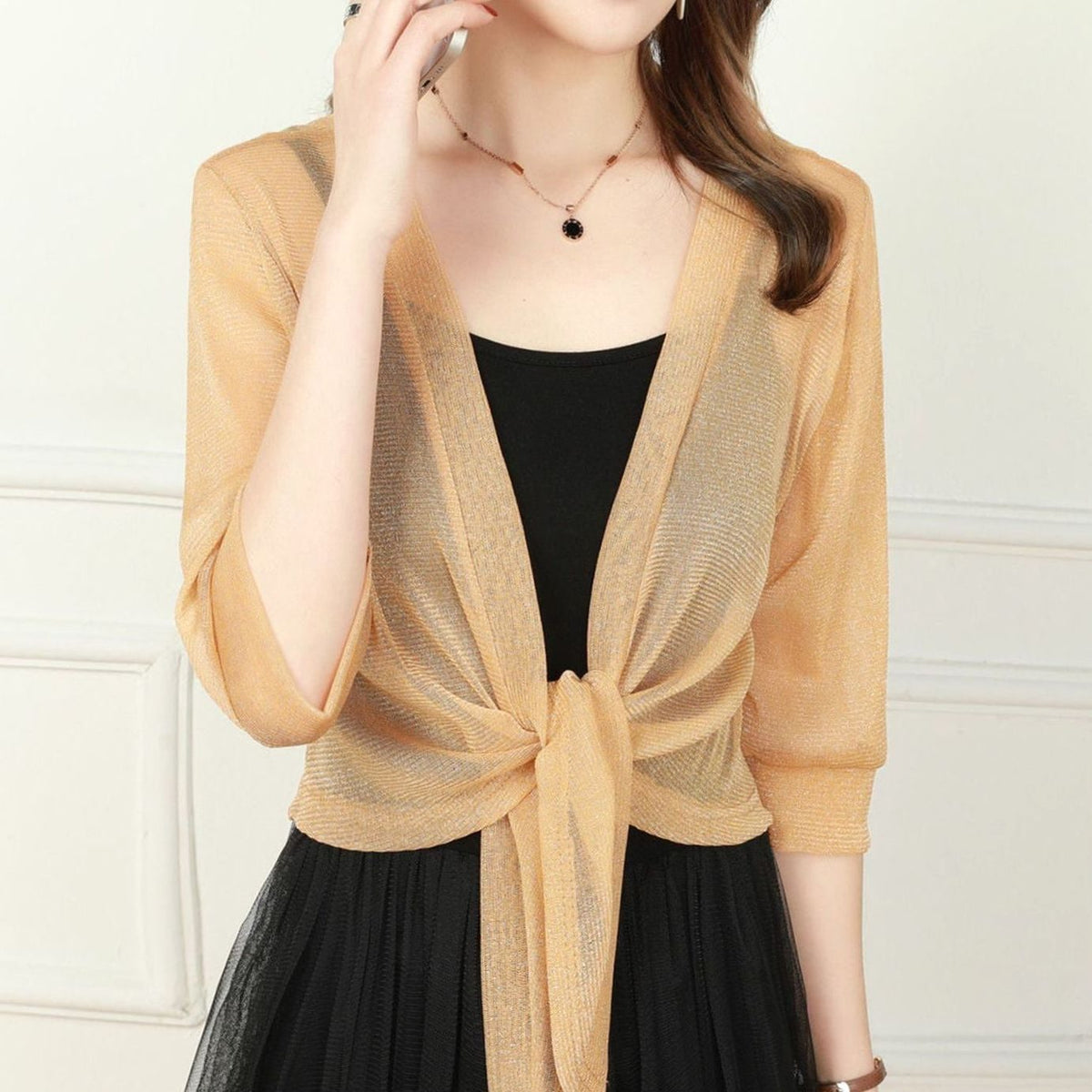 Women's Sheer Chiffon Tie-Front Open Cardigan - Sunshine Yellow