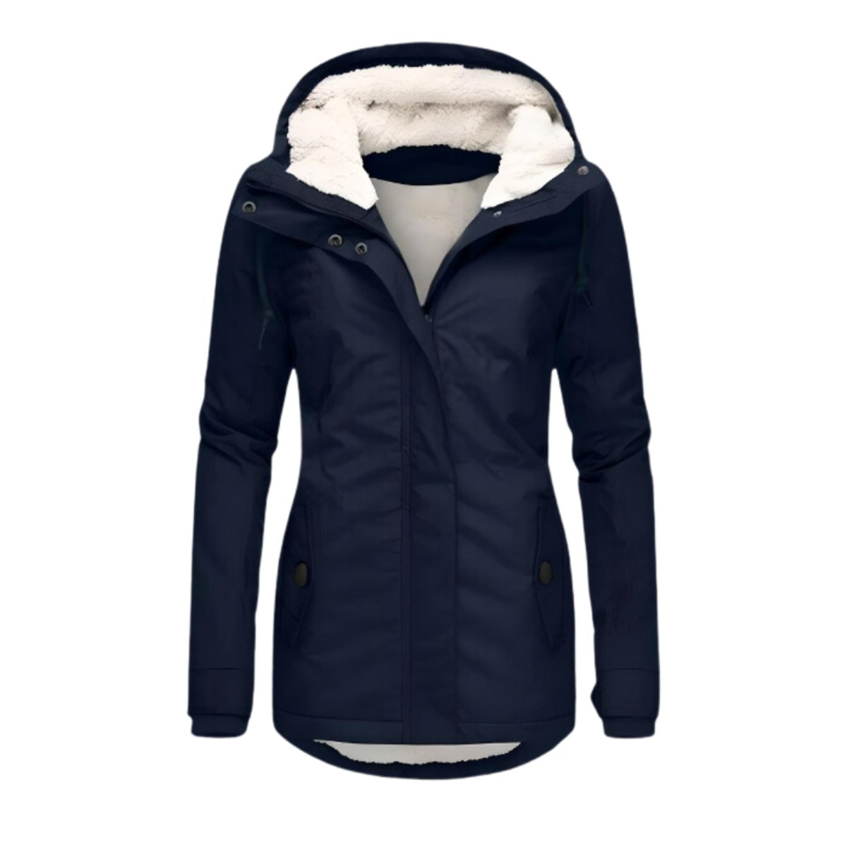Women's Sherpa-Lined Hooded Quilted Jacket Slim-Fit Parka - Navy Blue