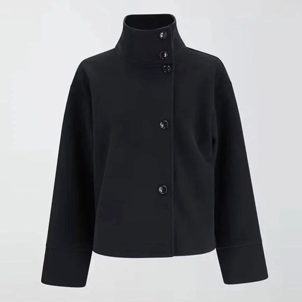 Women's Short Button-Up High-Collar Wool Coat