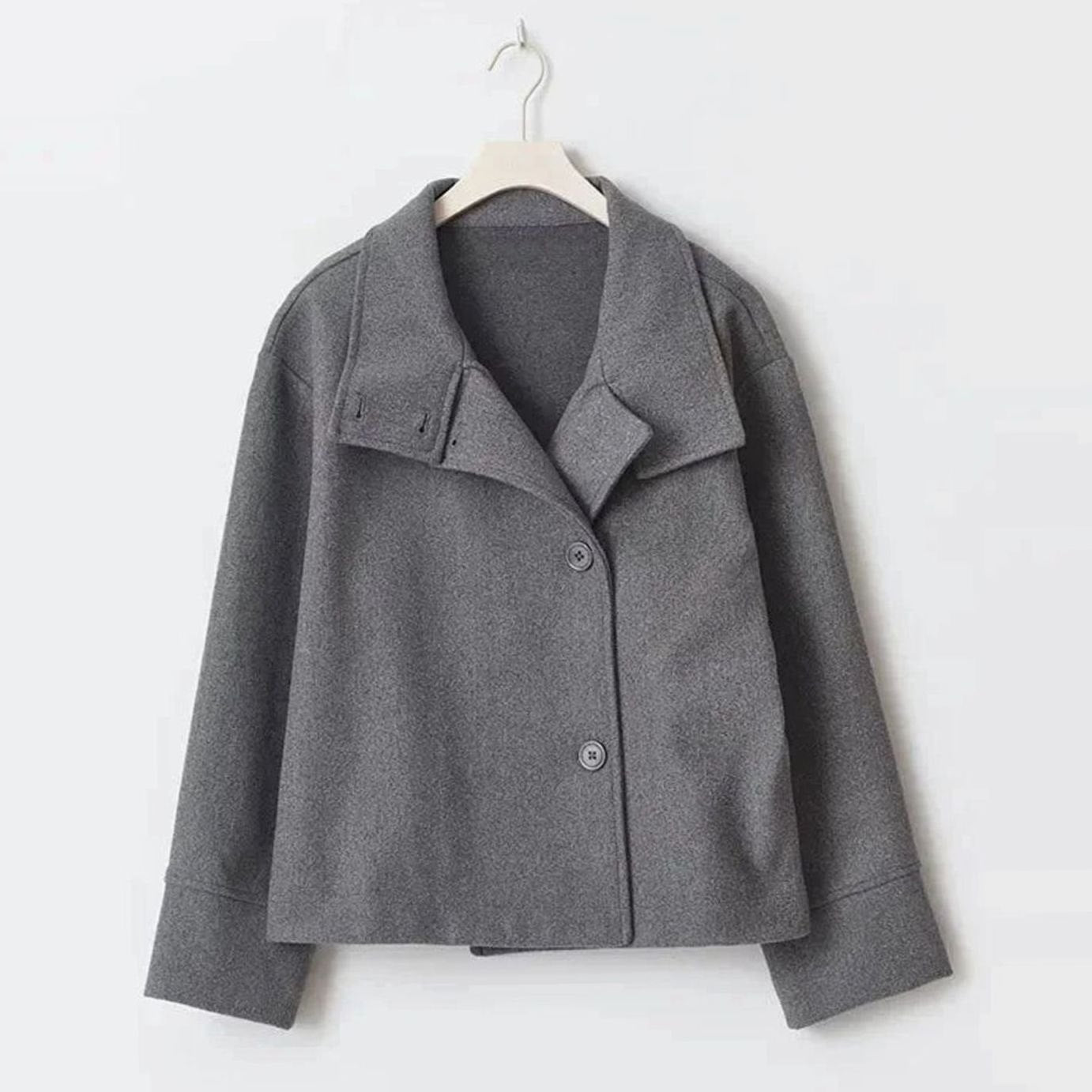 Women's Short Button-Up High-Collar Wool Coat