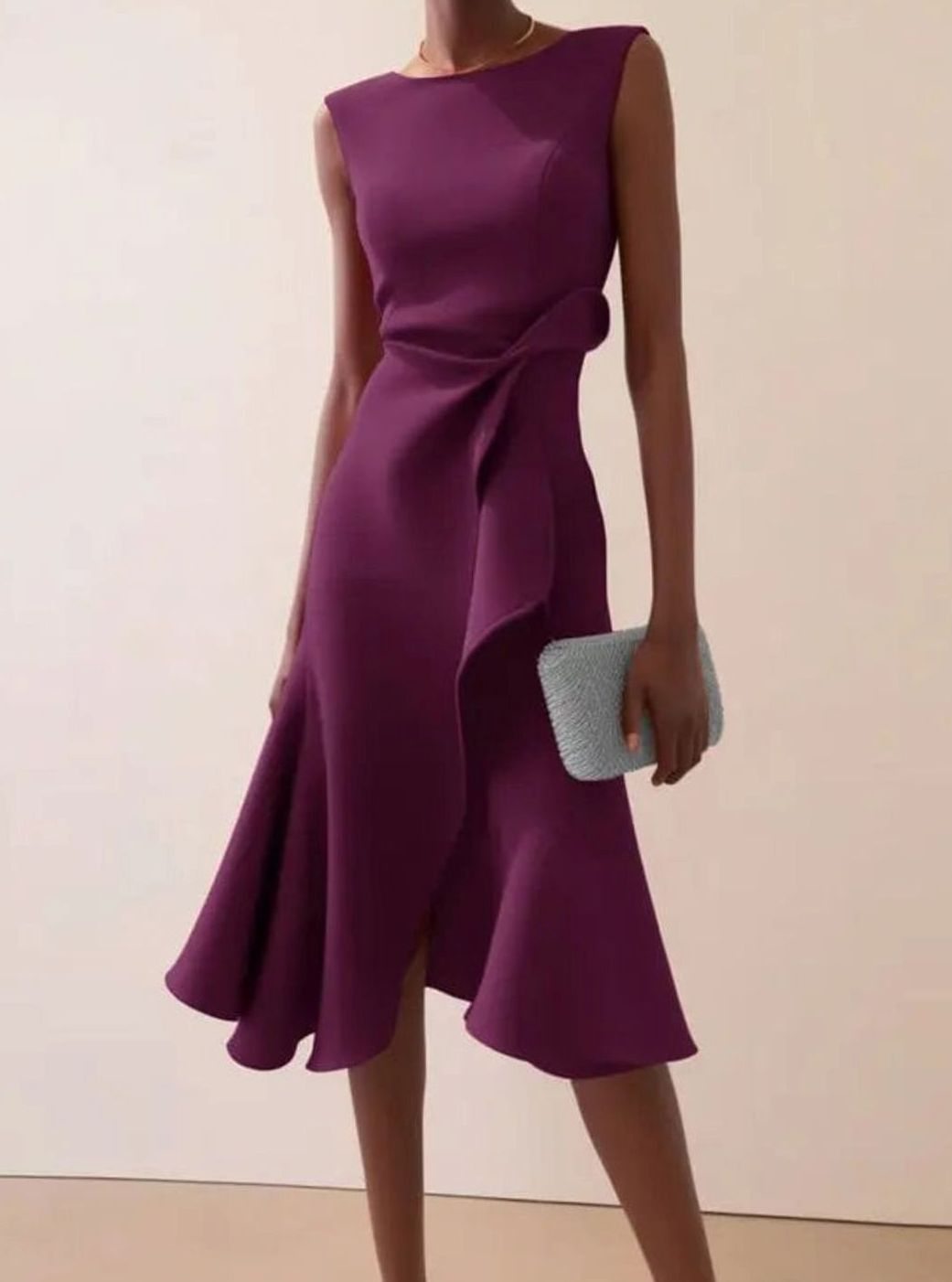 Women's Sleeveless Draped Asymmetric-Hem Midi Dress