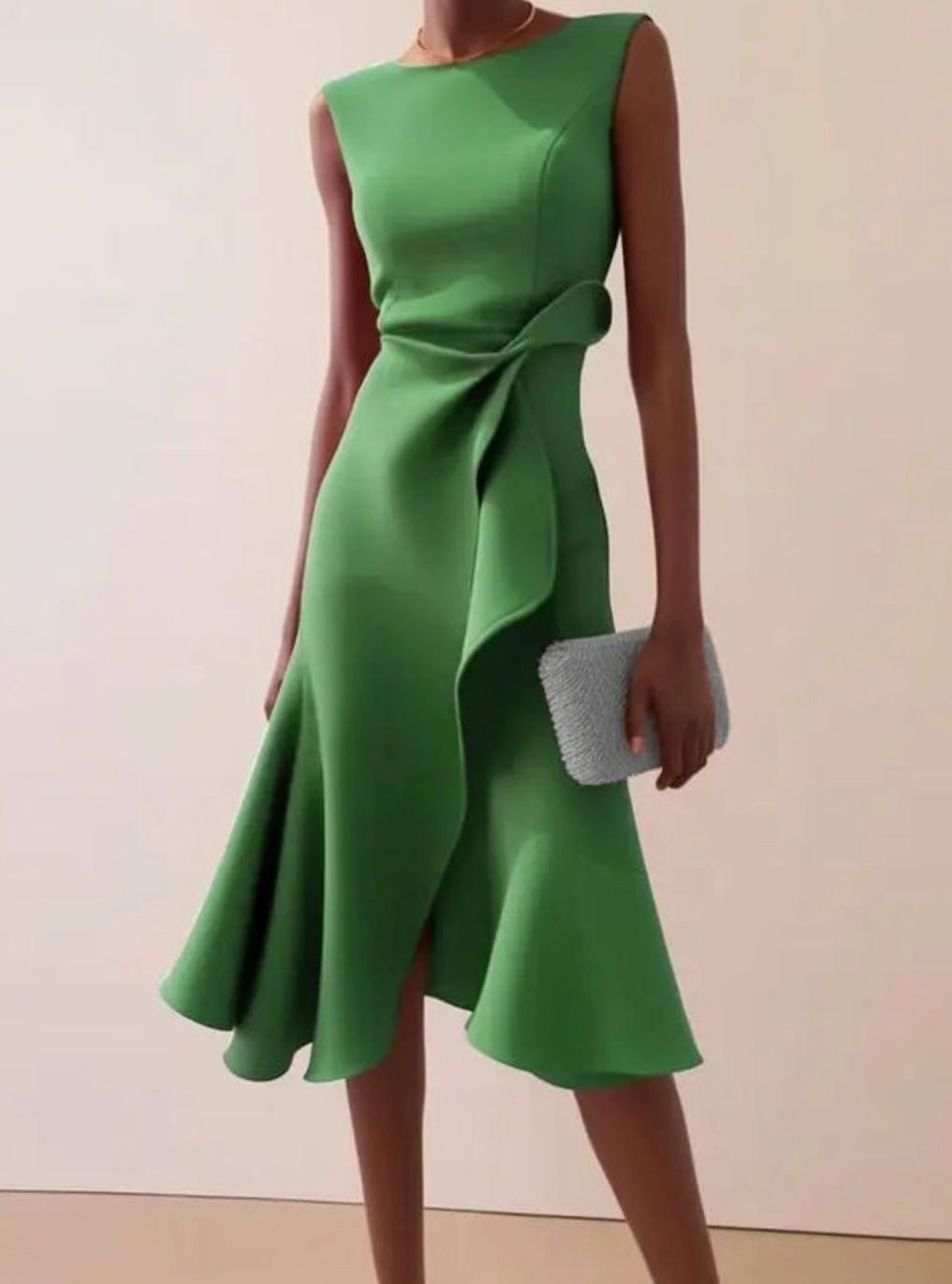 Women's Sleeveless Draped Asymmetric-Hem Midi Dress - Green
