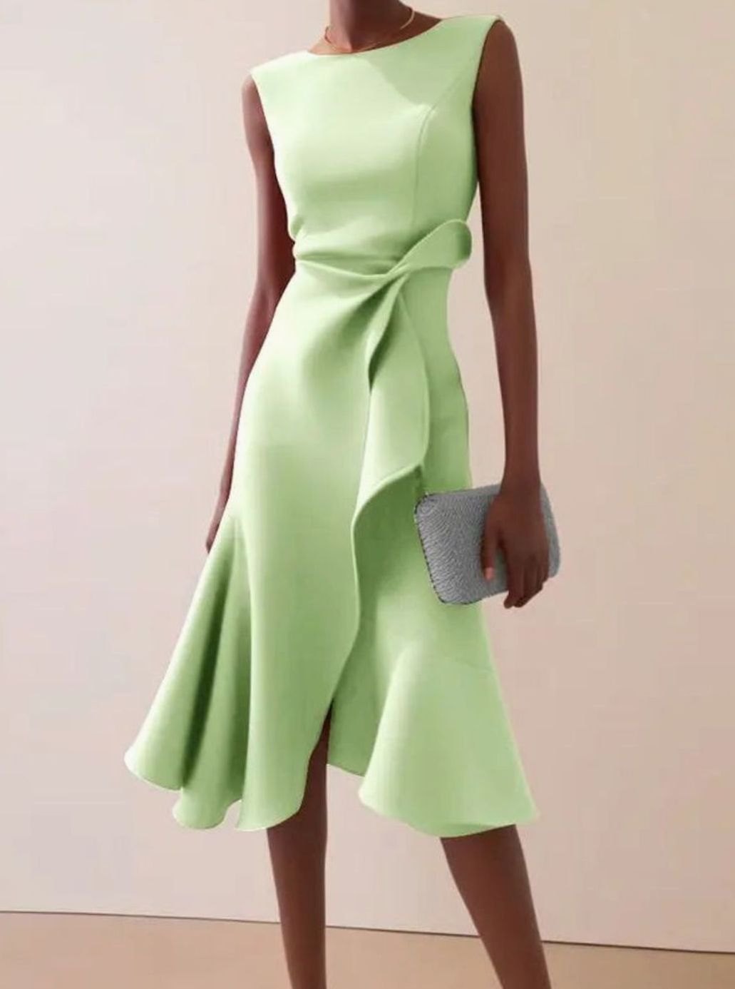 Women's Sleeveless Draped Asymmetric-Hem Midi Dress - Light Green