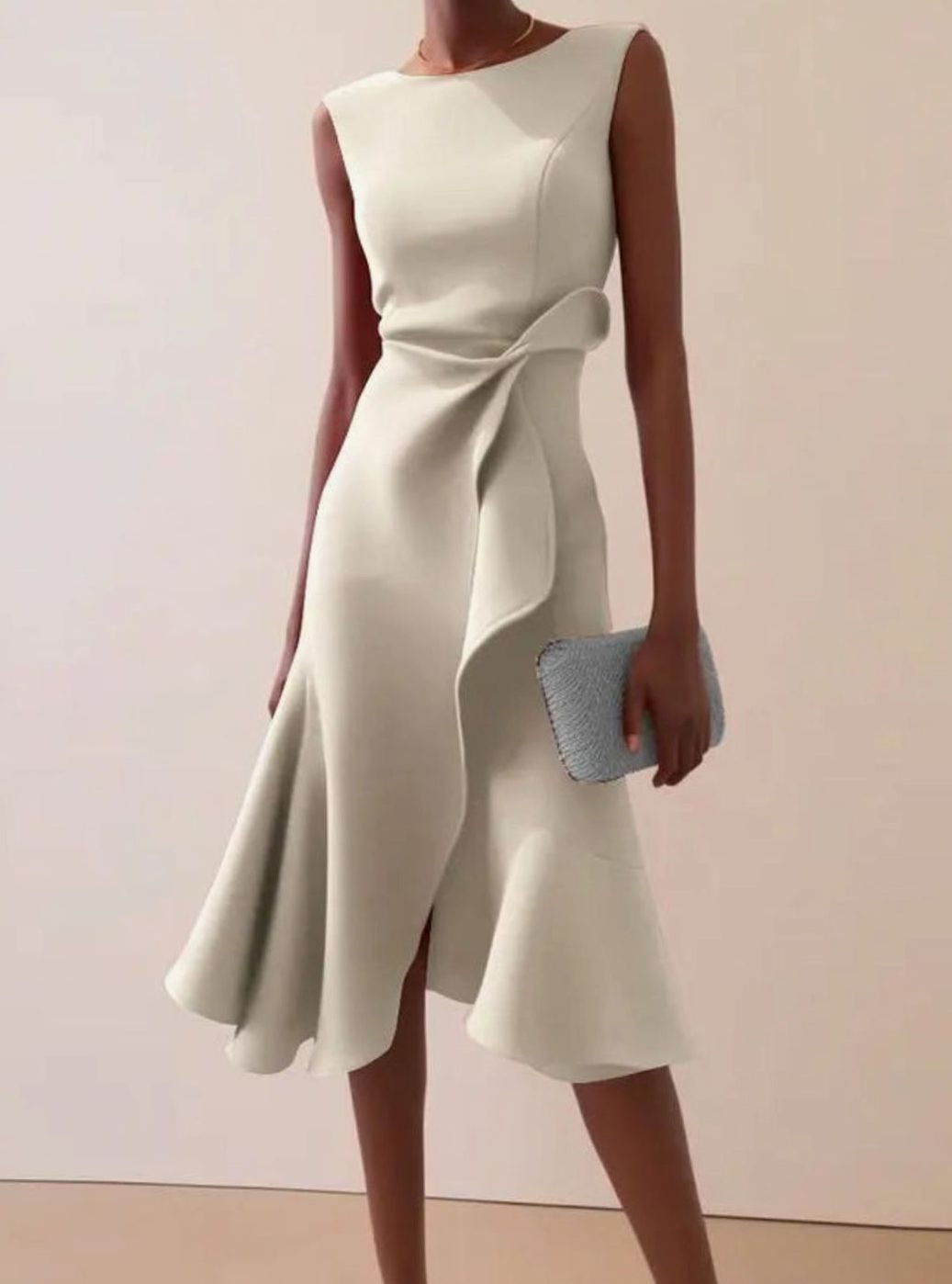 Women's Sleeveless Draped Asymmetric-Hem Midi Dress - White