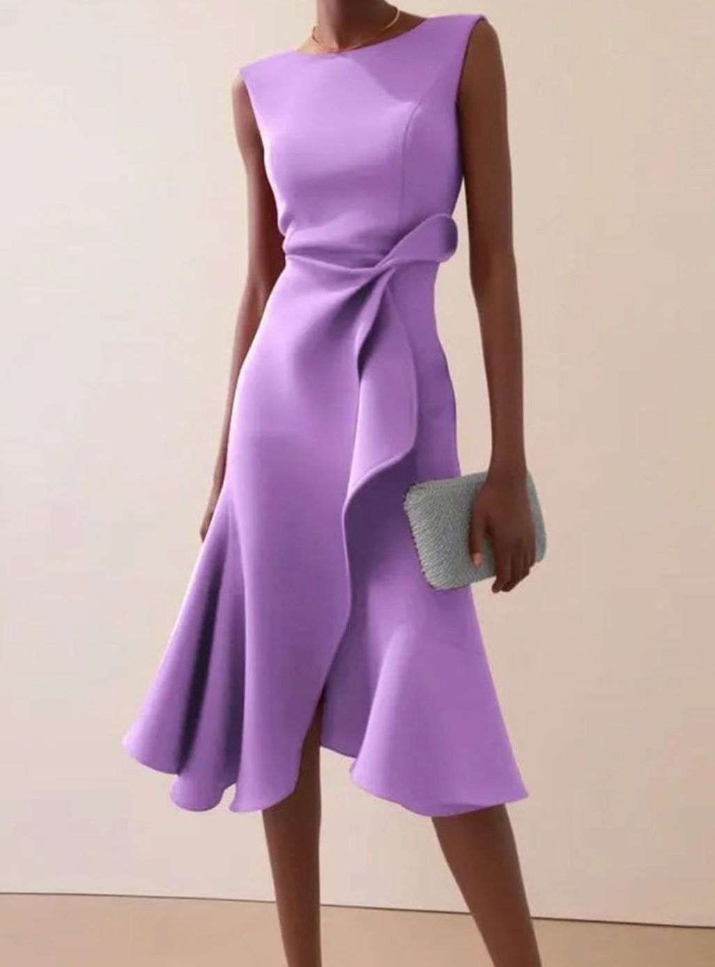 Women's Sleeveless Draped Asymmetric-Hem Midi Dress - Violet