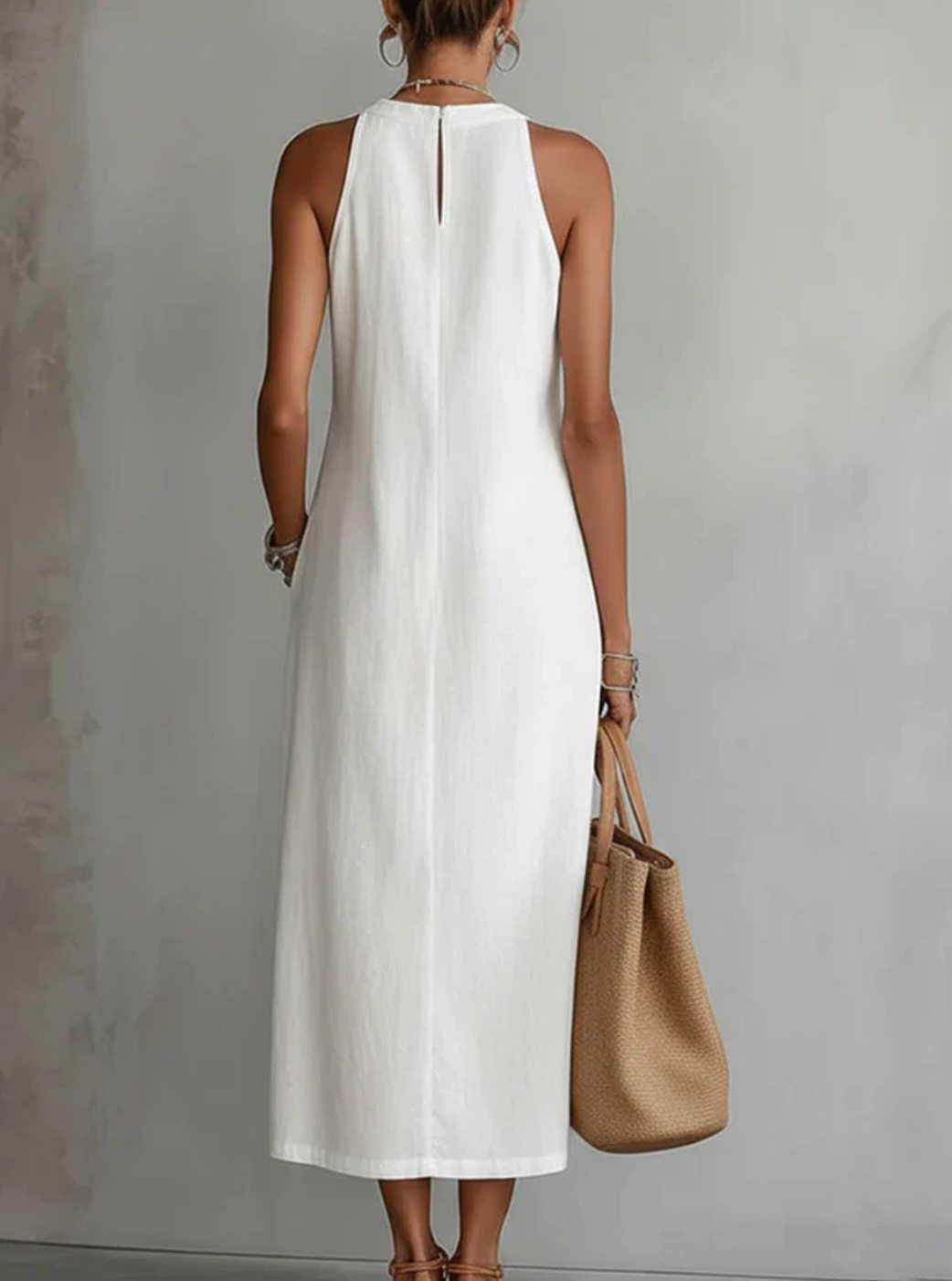 Women's Sleeveless Lace-Insert Midi Sundress with Side Slits