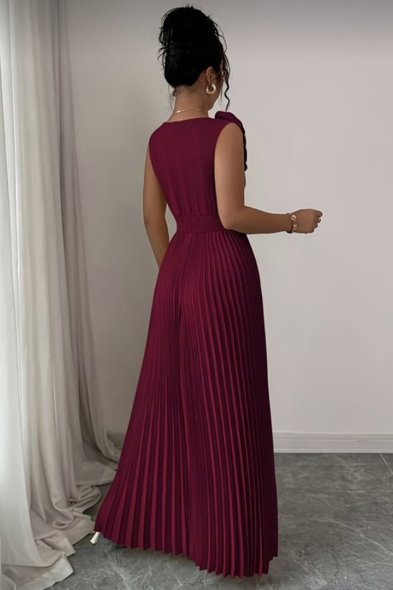 Women's Sleeveless Pleated Floral-Appliqué Maxi Evening Gown