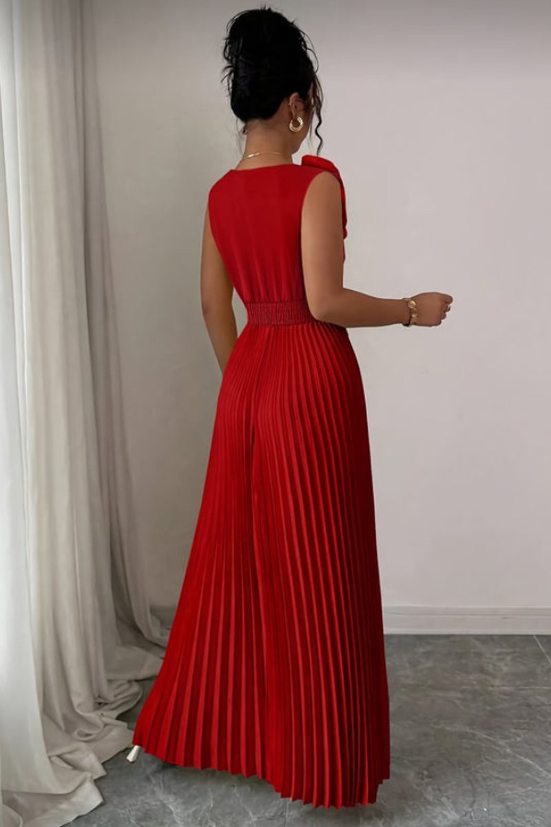 Women's Sleeveless Pleated Floral-Appliqué Maxi Evening Gown