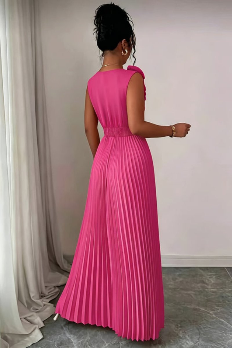Women's Sleeveless Pleated Floral-Appliqué Maxi Evening Gown