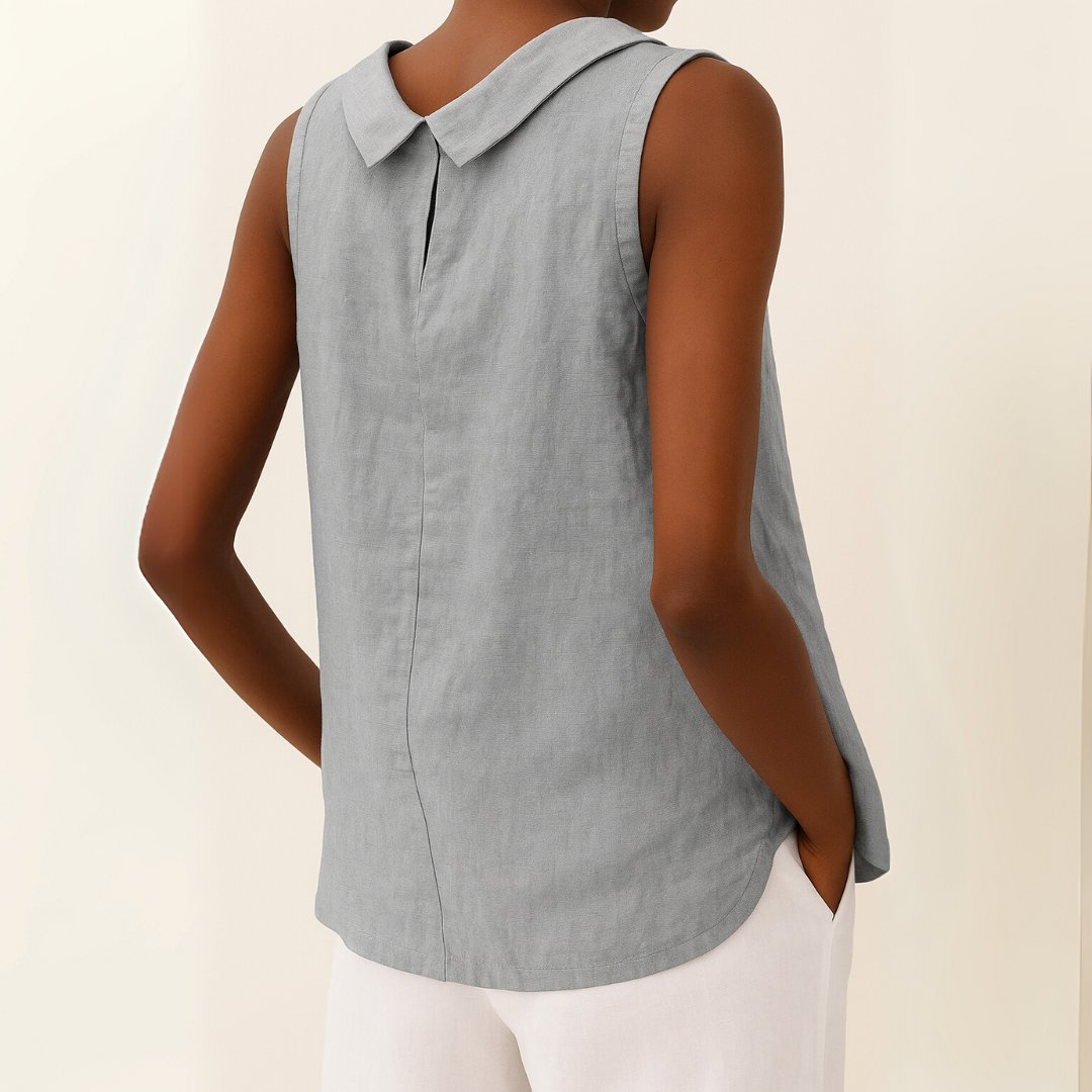 Women's Sleeveless Roll-Collar Linen-Blend Blouse