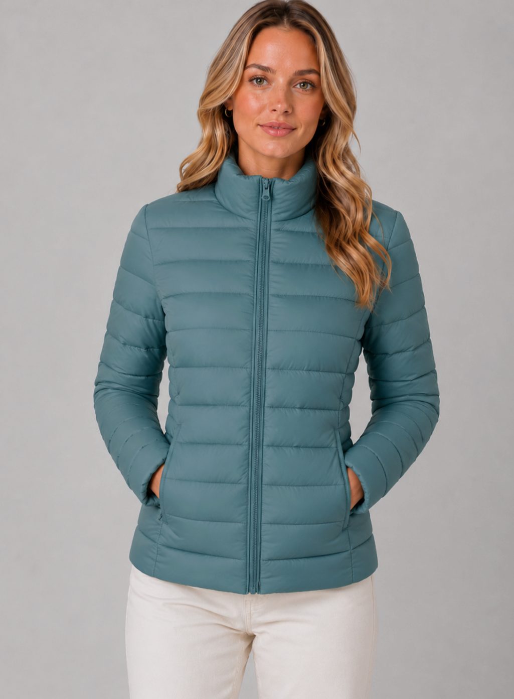 Women's Slim-Fit Lightweight Summer Puffer Jacket Zip-Up Coat