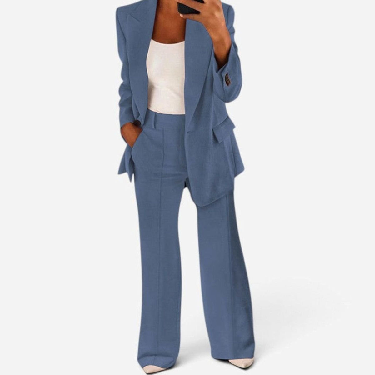 Women's Slim-Fit Two-Piece Blazer Suit Set Wide-Leg Trousers