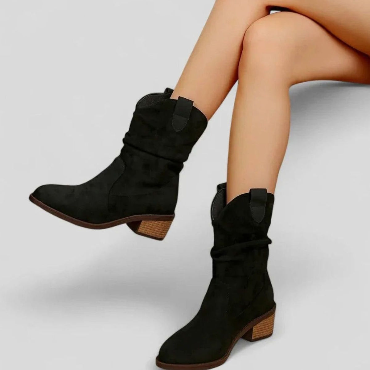 Women's Slip-Resistant Suede Mid-Calf Western Cowboy Boots