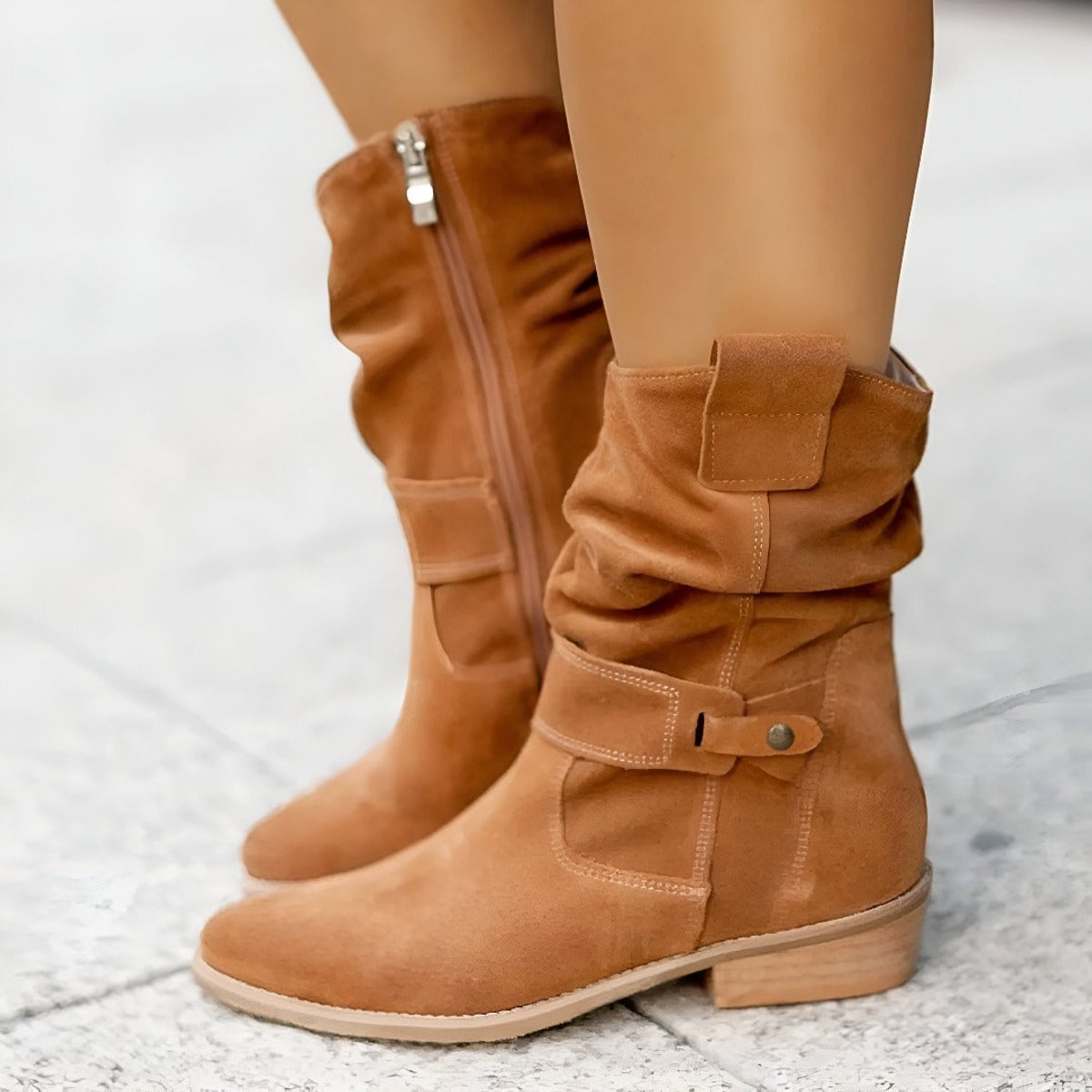 Women's Slouch Faux Suede Mid-Calf Knee High Boots Block Heel