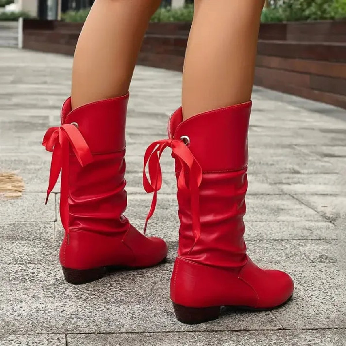 Women's Slouch Lace-Up Block Heel Mid-Calf Ankle Boots