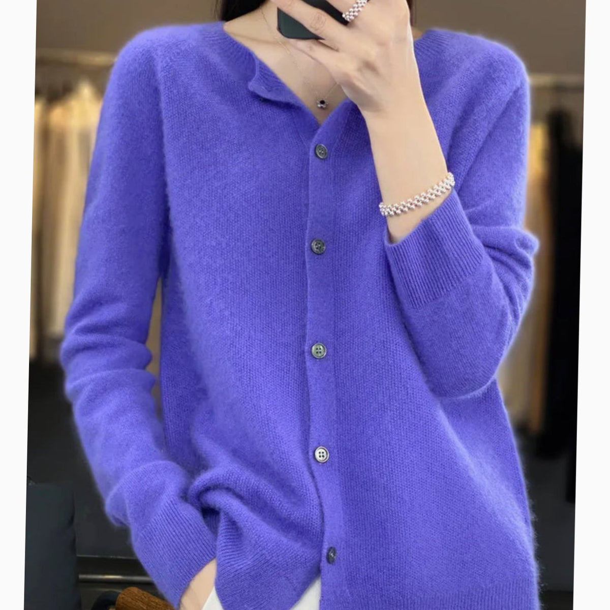 Women's Soft Knit Button-Front V-Neck Cardigan - Dark Blue