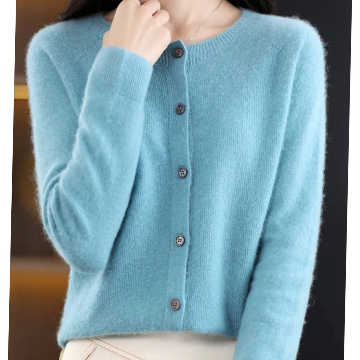 Women's Soft Knit Button-Front V-Neck Cardigan - Light Blue