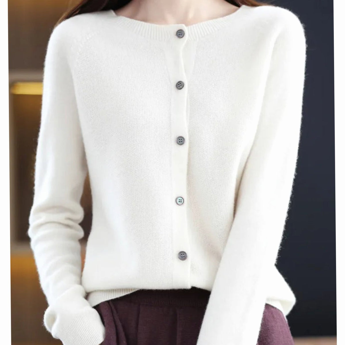 Women's Soft Knit Button-Front V-Neck Cardigan - White