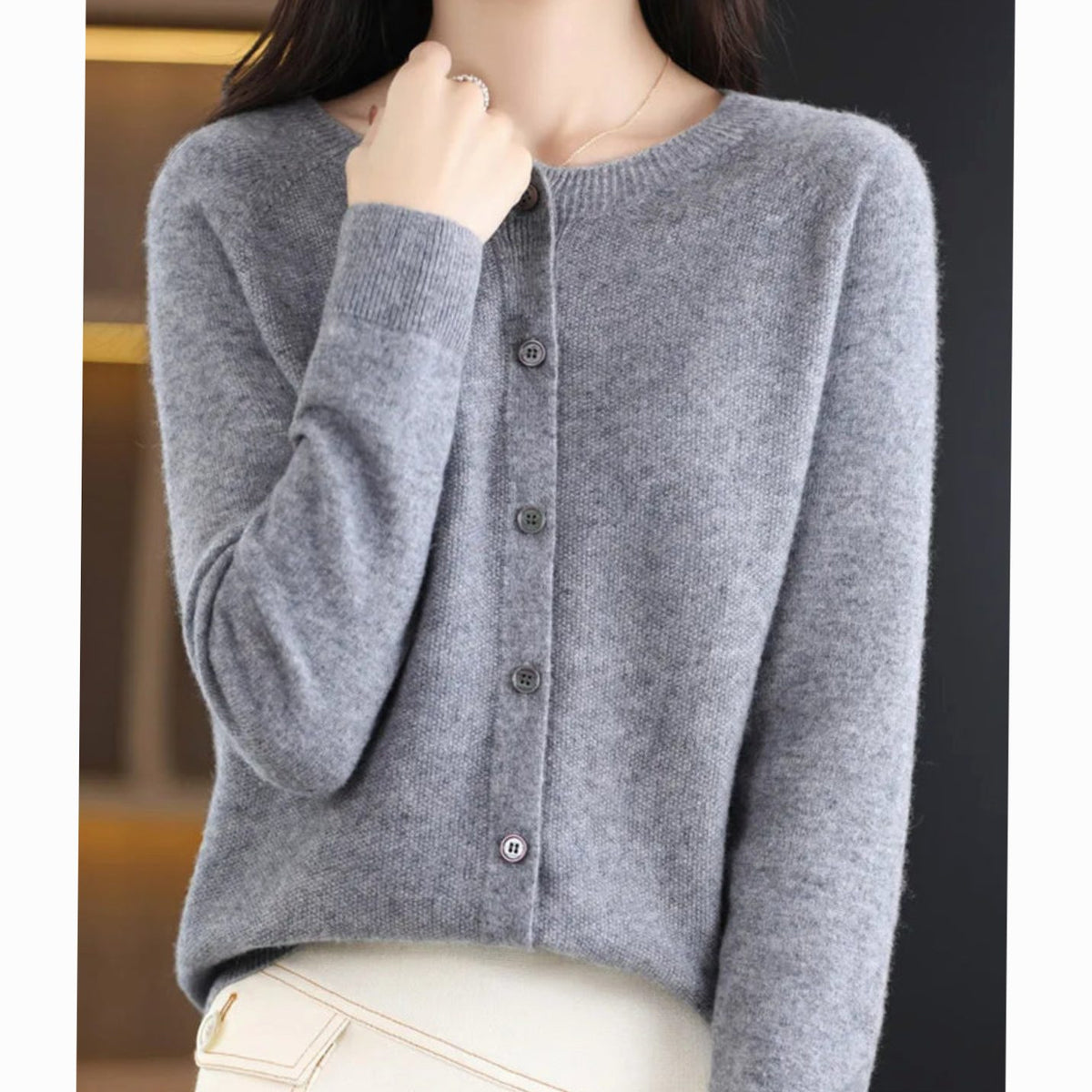 Women's Soft Knit Button-Front V-Neck Cardigan - Grey