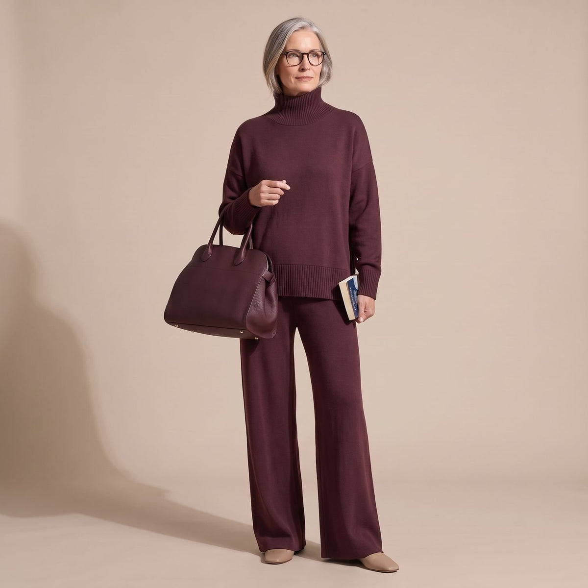 Women's Soft Knit Wide-Leg Coord Set Two-Piece Loungewear