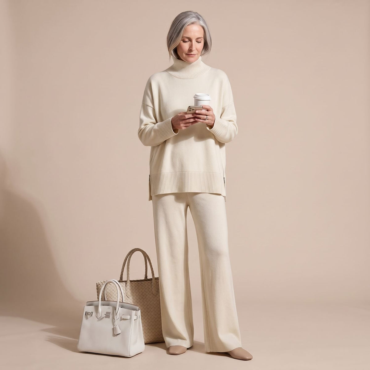 Women's Soft Knit Wide-Leg Coord Set Two-Piece Loungewear