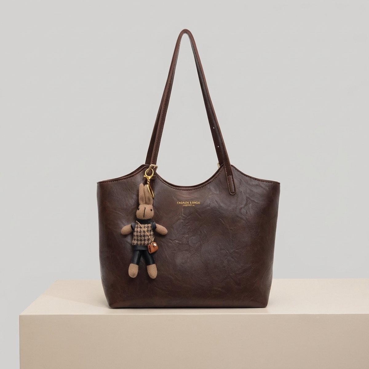 Women's Soft Vegan Leather Structured Shoulder Tote Bag Bunny Charm