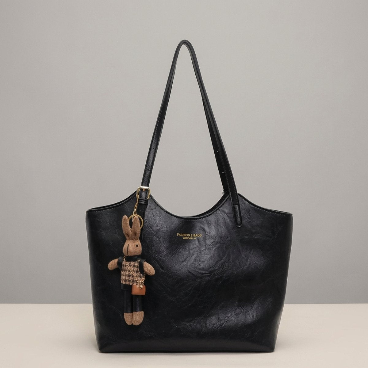 Women's Soft Vegan Leather Structured Shoulder Tote Bag Bunny Charm