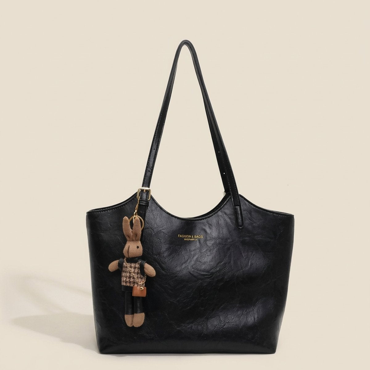 Women's Soft Vegan Leather Structured Shoulder Tote Bag Bunny Charm