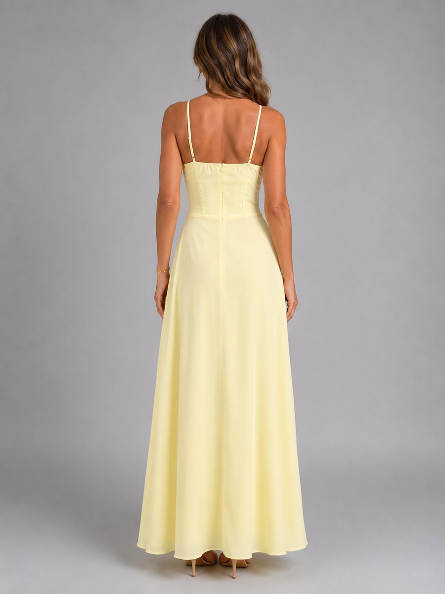 Women's Spaghetti Strap Corset Bodice Flowing Maxi Dress