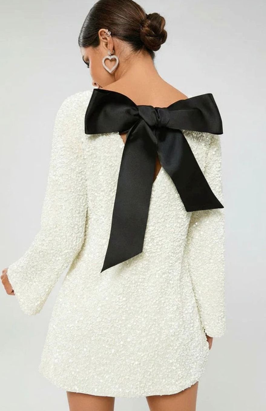 Women's Sparkly Sequin Mini Christmas Party Dress Bell Sleeves