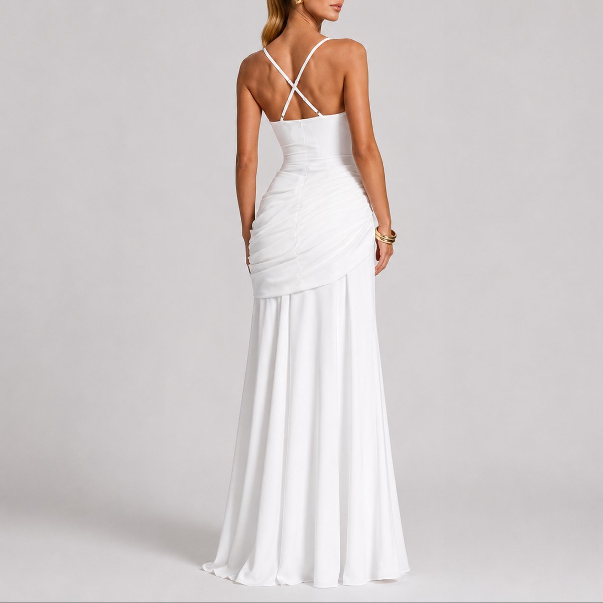 Women's Square-Neck Ruched Fitted Maxi Evening Dress