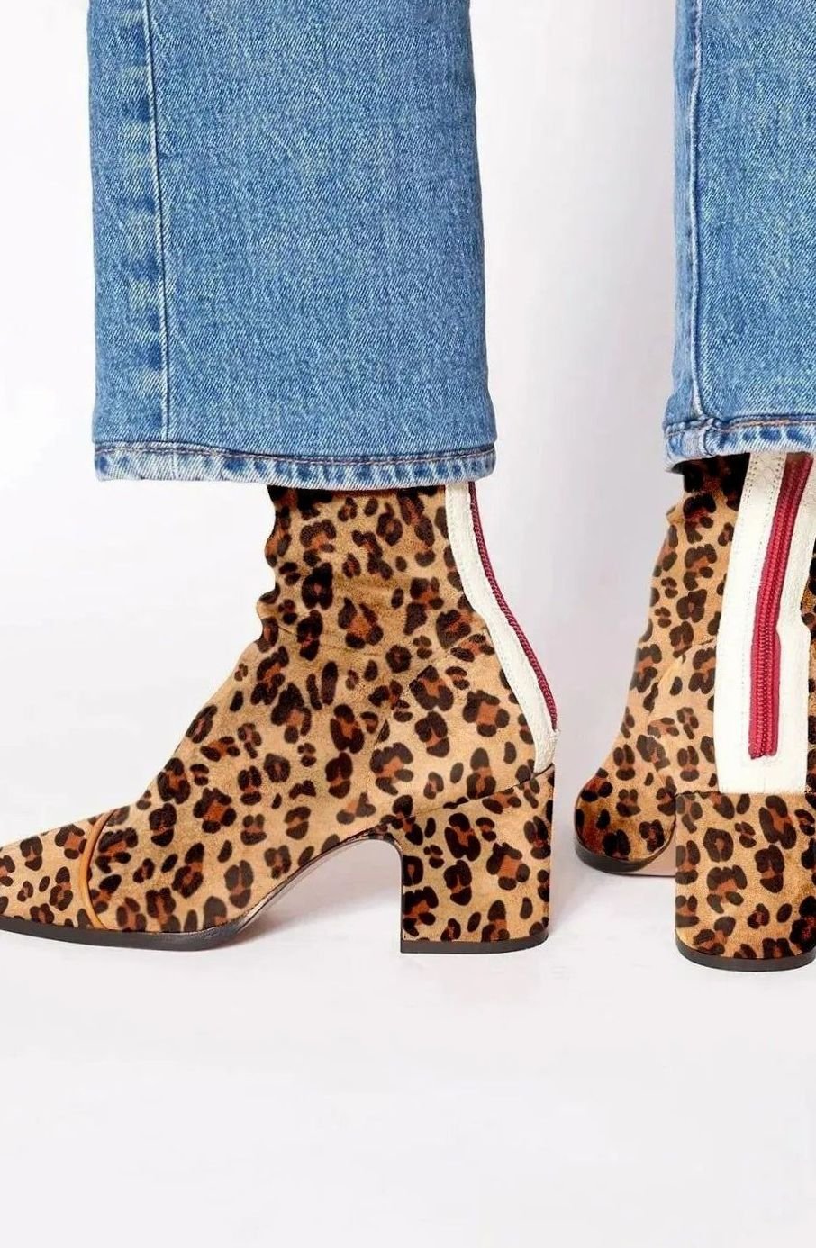 Women's Square-Toe Block-Heel Animal-Print Suede Ankle Boots - Leopard