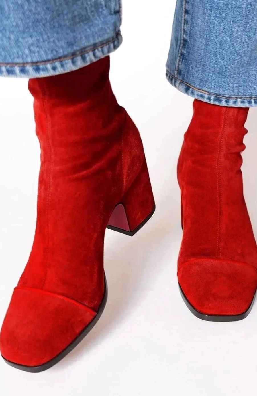 Women's Square-Toe Block-Heel Animal-Print Suede Ankle Boots - Red
