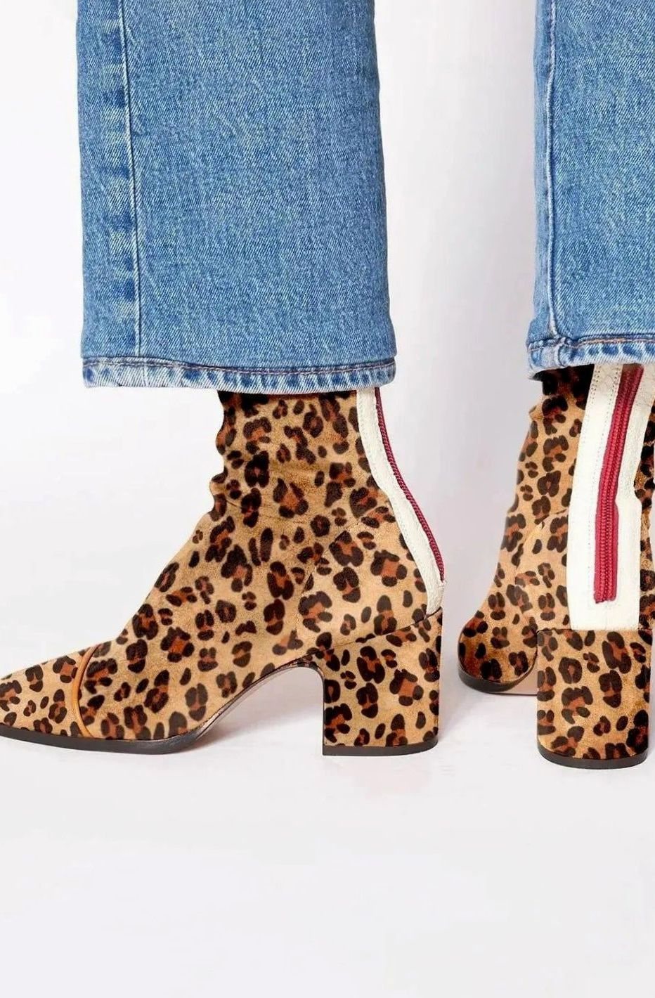 Women's Square-Toe Block-Heel Animal-Print Suede Ankle Boots