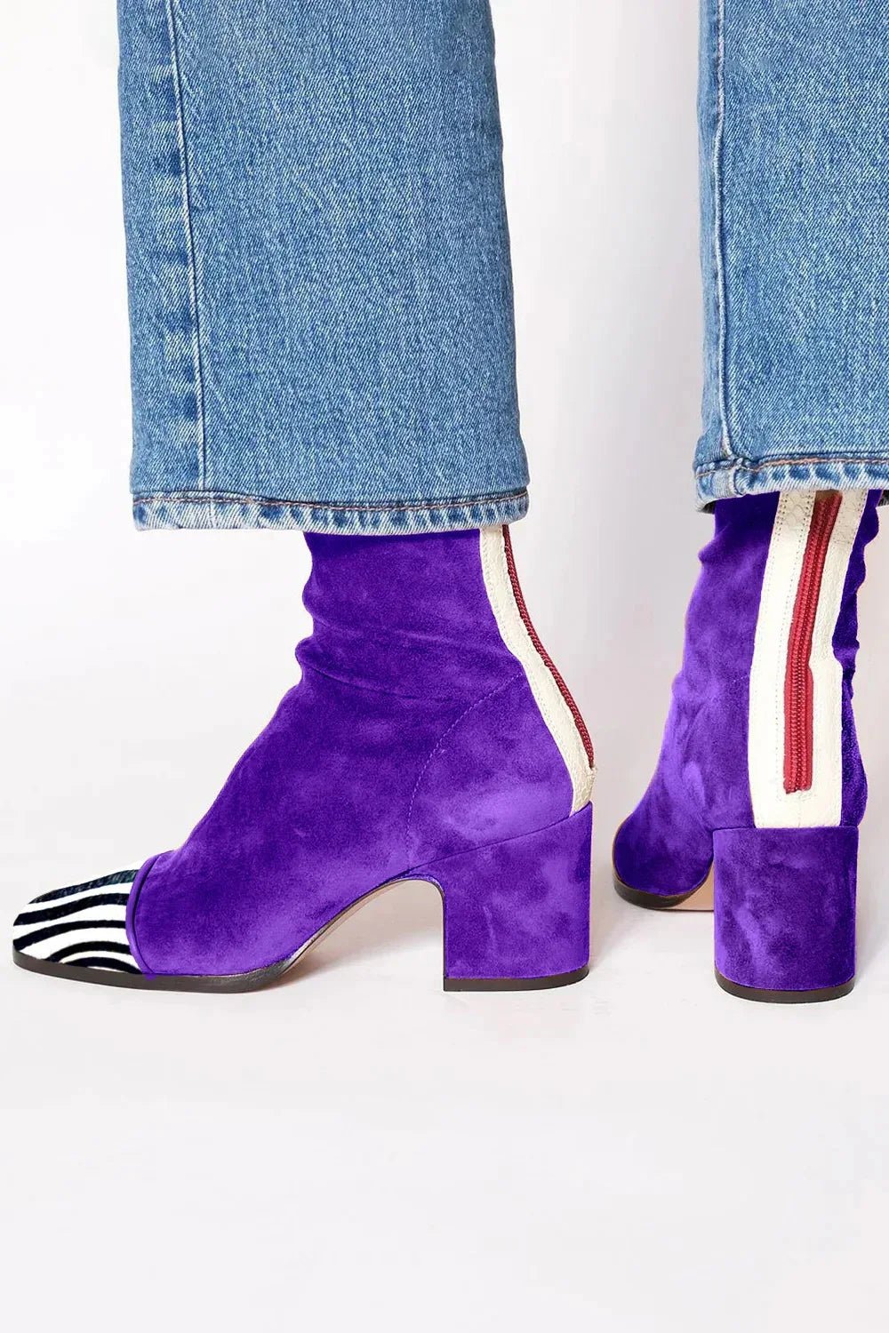 Women's Square-Toe Block-Heel Suede Knee-High Boots - Purple